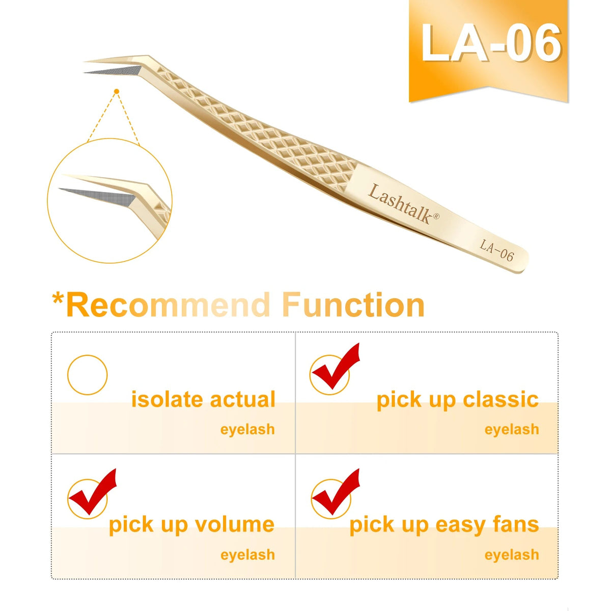 Fiber Tip Eyelash Extension Tweezers - Stainless Steel, Anti-Slip Diamond Grip, Pearl Gold dylinoshop