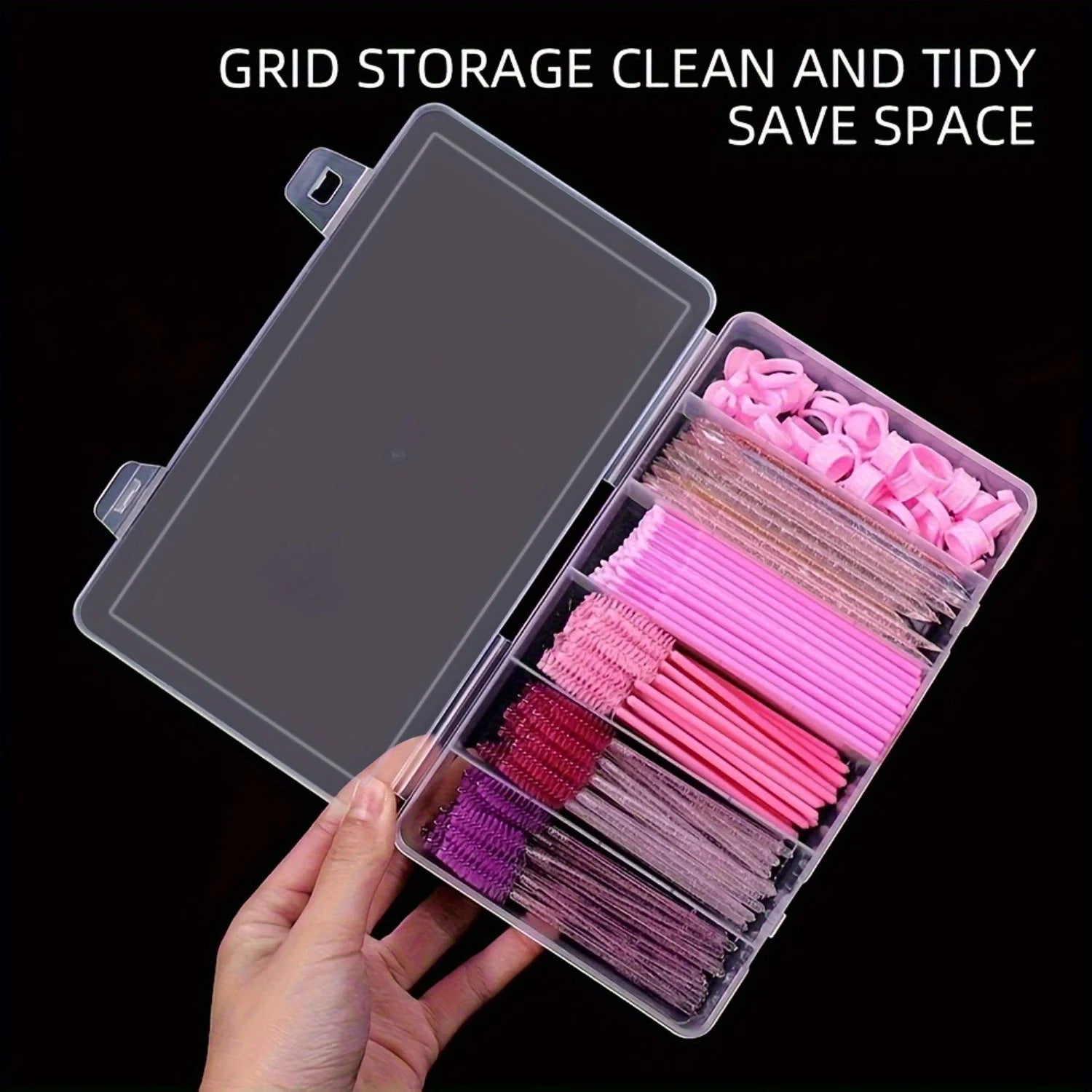 1pc Clear 6-Compartment Eyelash Extension Storage Box | Durable Plastic Makeup Organizer with Snap Lid for Glue, Tweezers & Tool