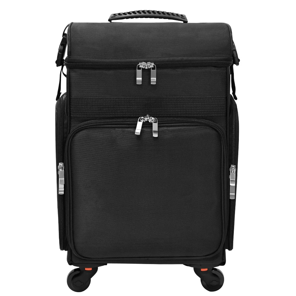Pro Beauty Organizer Trolley Case- Makeup/Hairdresser/Barber Multifunctional Toolbox with Wheels Canvas Storage Case Pull Handle