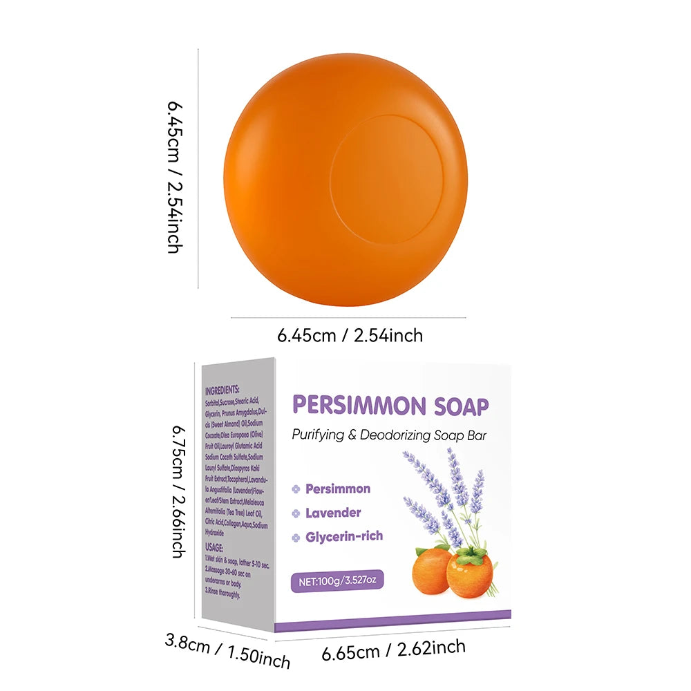 Persimmon Soap Bar For Men and Women,Japanese Persimmon & Lavender Extract,Gentle Cleaning,Natural Body Odor Soap,100g