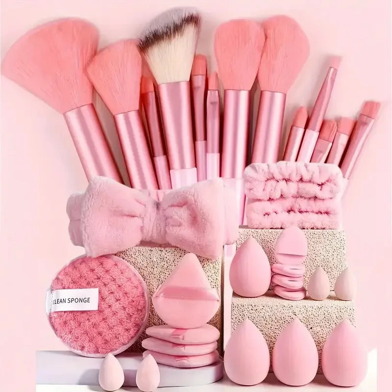20/40Pcs Makeup Brushes and Sponges Set, Brown Makeup Puff, Beauty Egg, Headband, Wristband Remover Kit, Makeup Tool, Gift,