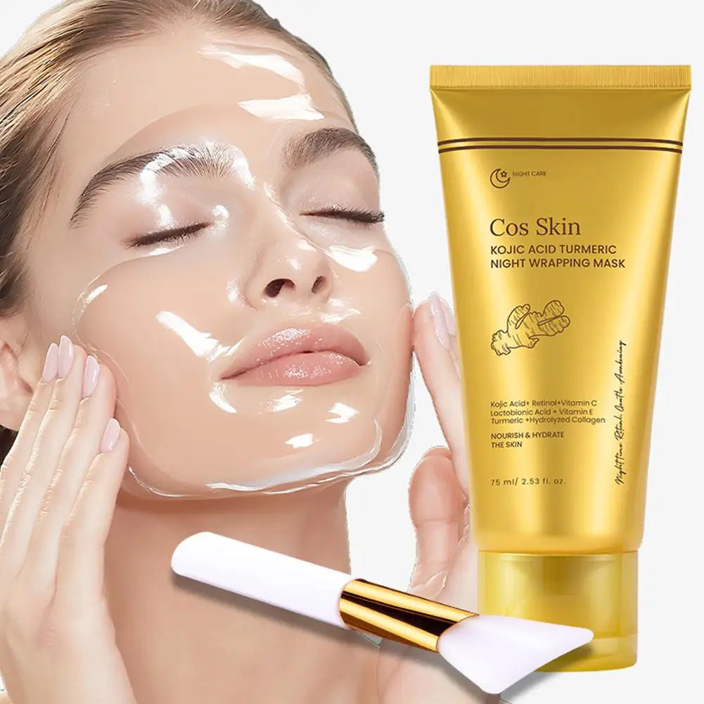 Kojic Acid Turmeric Overnight Wrapping Peel Off Mask Kit Nourish Hydrolyzed Collagen Glowing Skin Refresh Skin Firming Skincare 