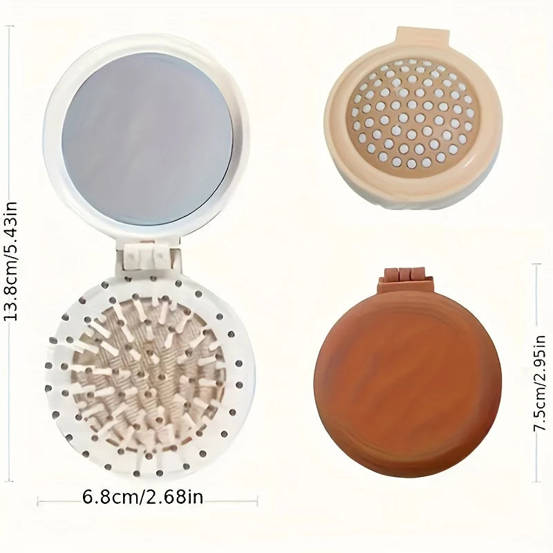 Mini Portable Folding Travel Hair Brush with Mirror for Women Lightweight Plastic Dual Fold Design for Outdoor Use Hand Washable dylinoshop