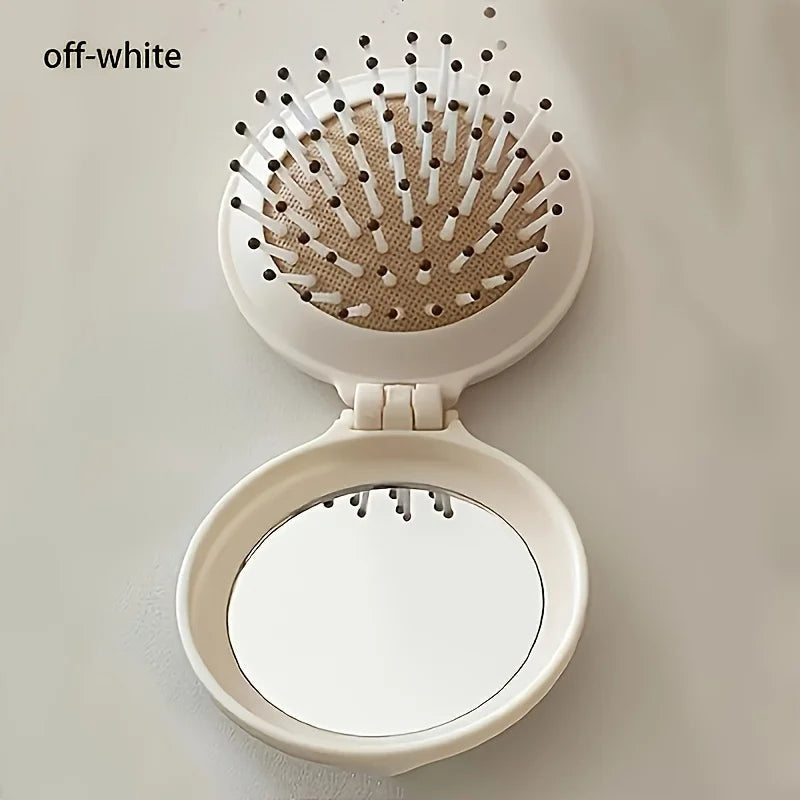 Mini Portable Folding Travel Hair Brush with Mirror for Women Lightweight Plastic Dual Fold Design for Outdoor Use Hand Washable dylinoshop