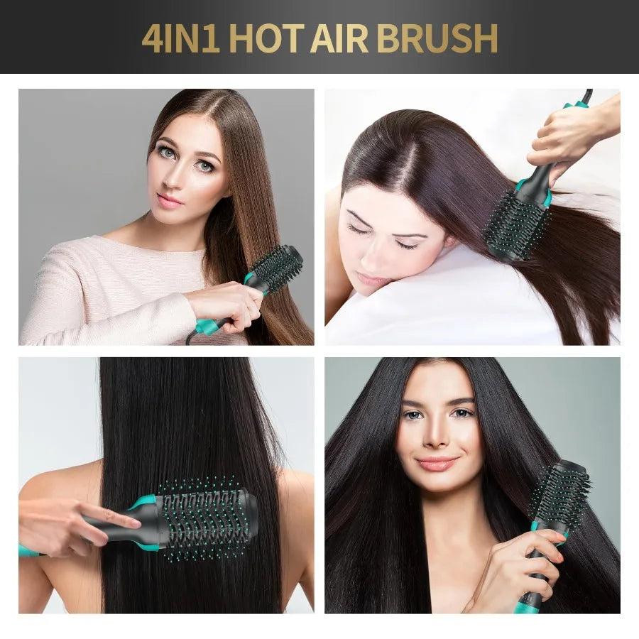 4-in-1 Hot Air Styling Brush with Rotating Ceramic Barrel - Dries, Curls, Straightens & Volumizes
