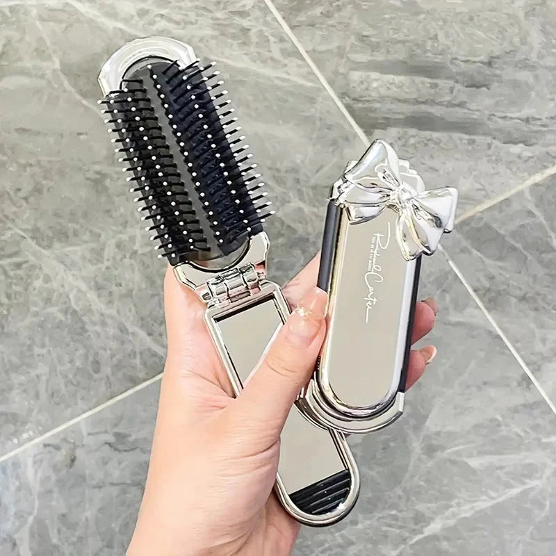 CALIYI 1PCS Folding Mini Pocket Hair Comb with Mirror Portable Massage Comb Brush for Salon Travel Outdoor Makeup Styling Tools dylinoshop