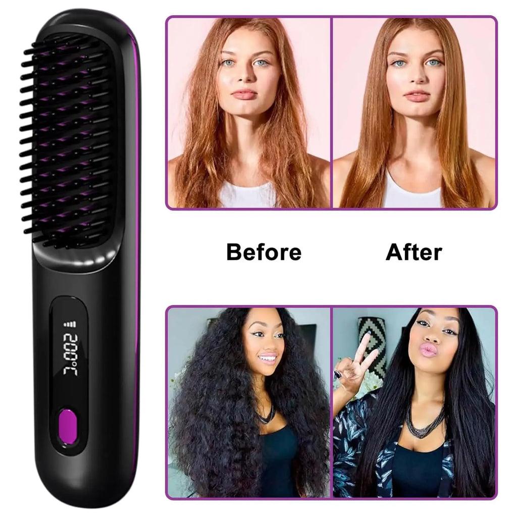USB Rechargeable Cordless Hair Straightening Brush – Titanium Coated