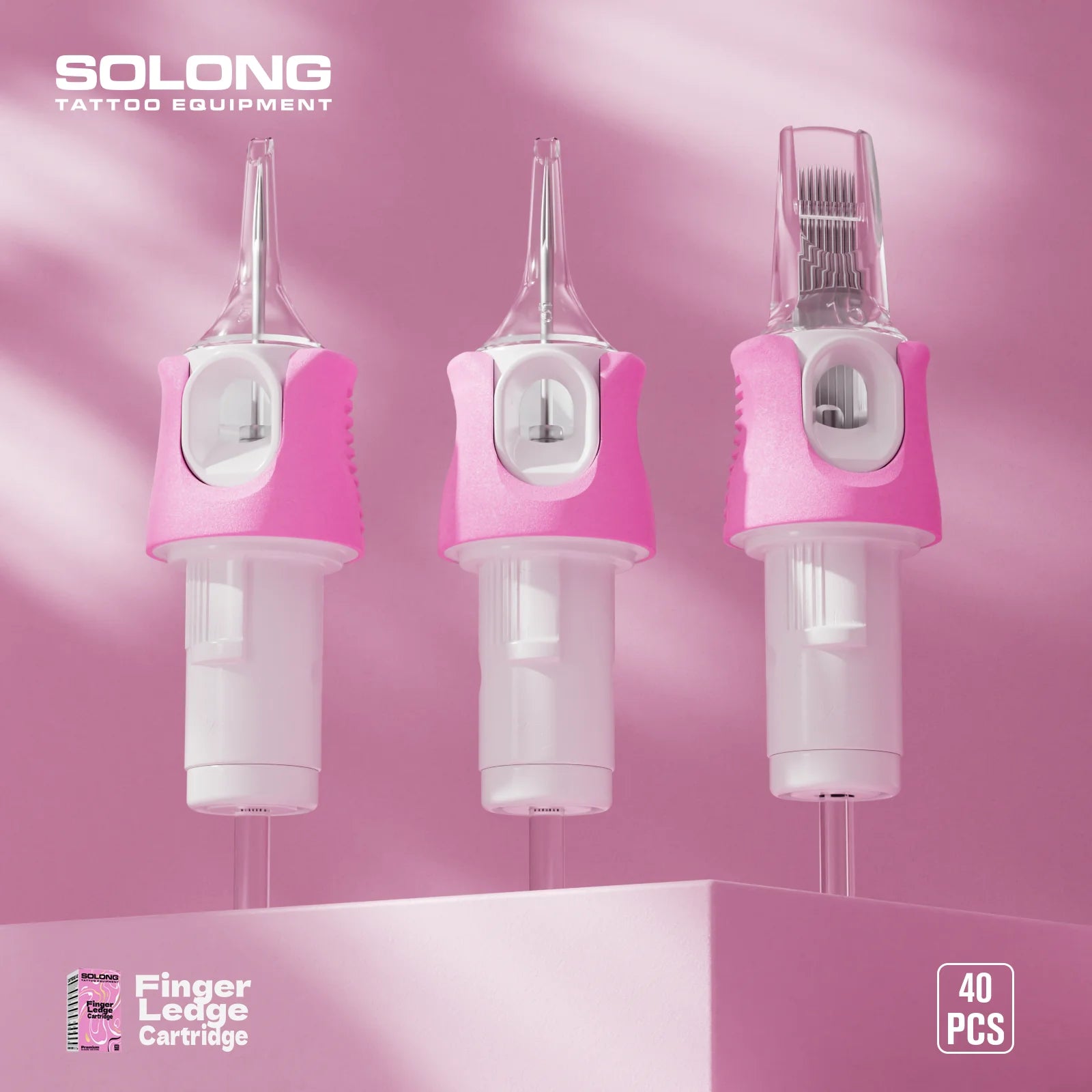 Solong Tattoo 40PCS Disposable Sterile Tattoo Cartridge Needles Pink With Finger Cuff RL/RS/RM Permanent Makeup Art Tattooing
