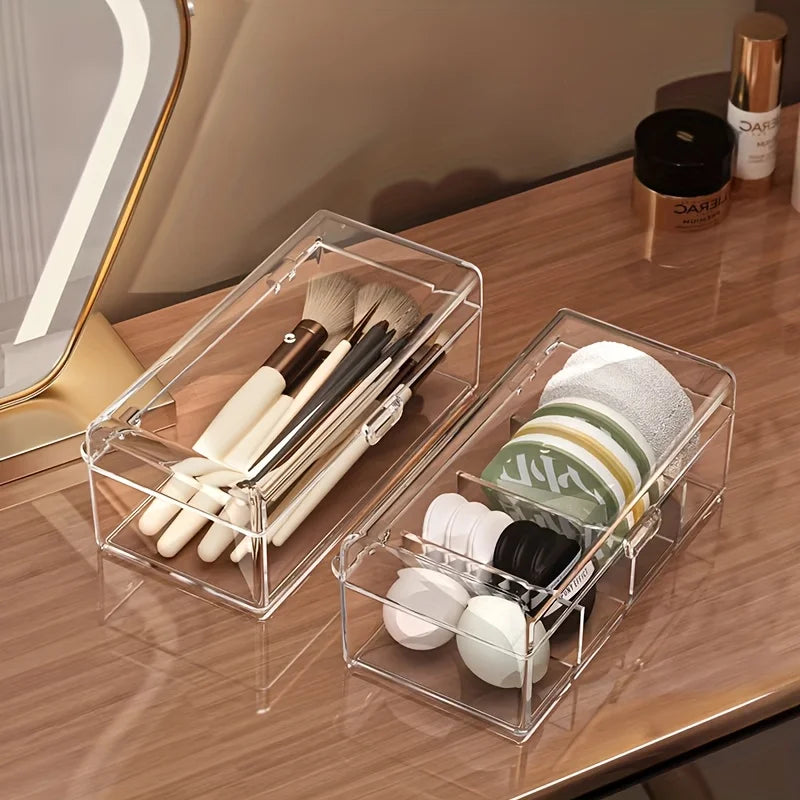 Transparent Cosmetic Organizer with Lid,Durable Makeup Storage Box Suitable for Lipstick,Eyeshadow,Brushes,Portable Vanity Case