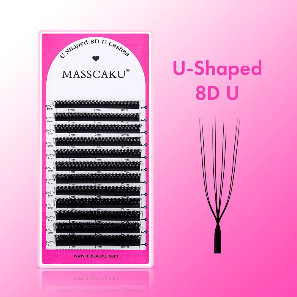 MASSCAKU U-Shape Volume Lashes – Silk-Soft Synthetic, 8-15mm Mix dylinoshop