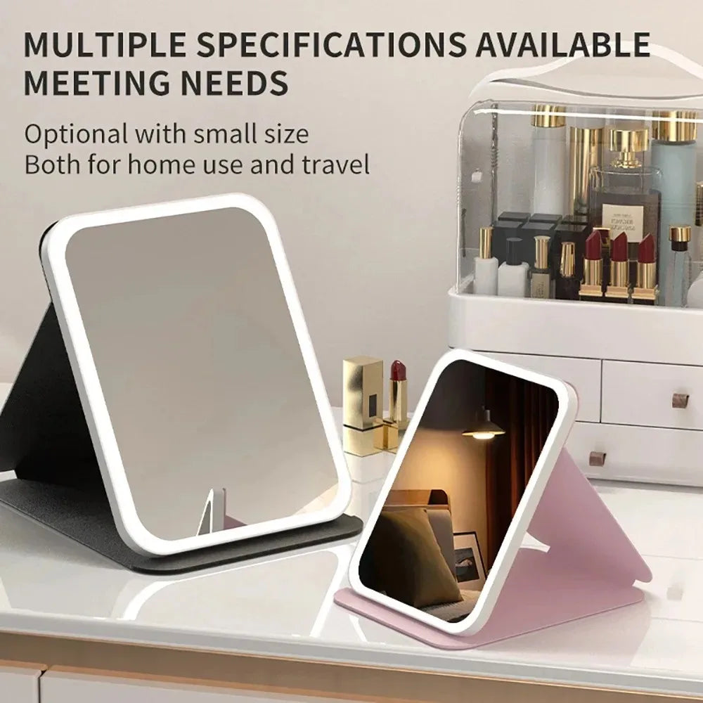 GGbingo USB Rechargeable Vanity Mirror with Touch 3 Color LED Lights Dimming Portable Folding Makeup Mirror for Home Travel