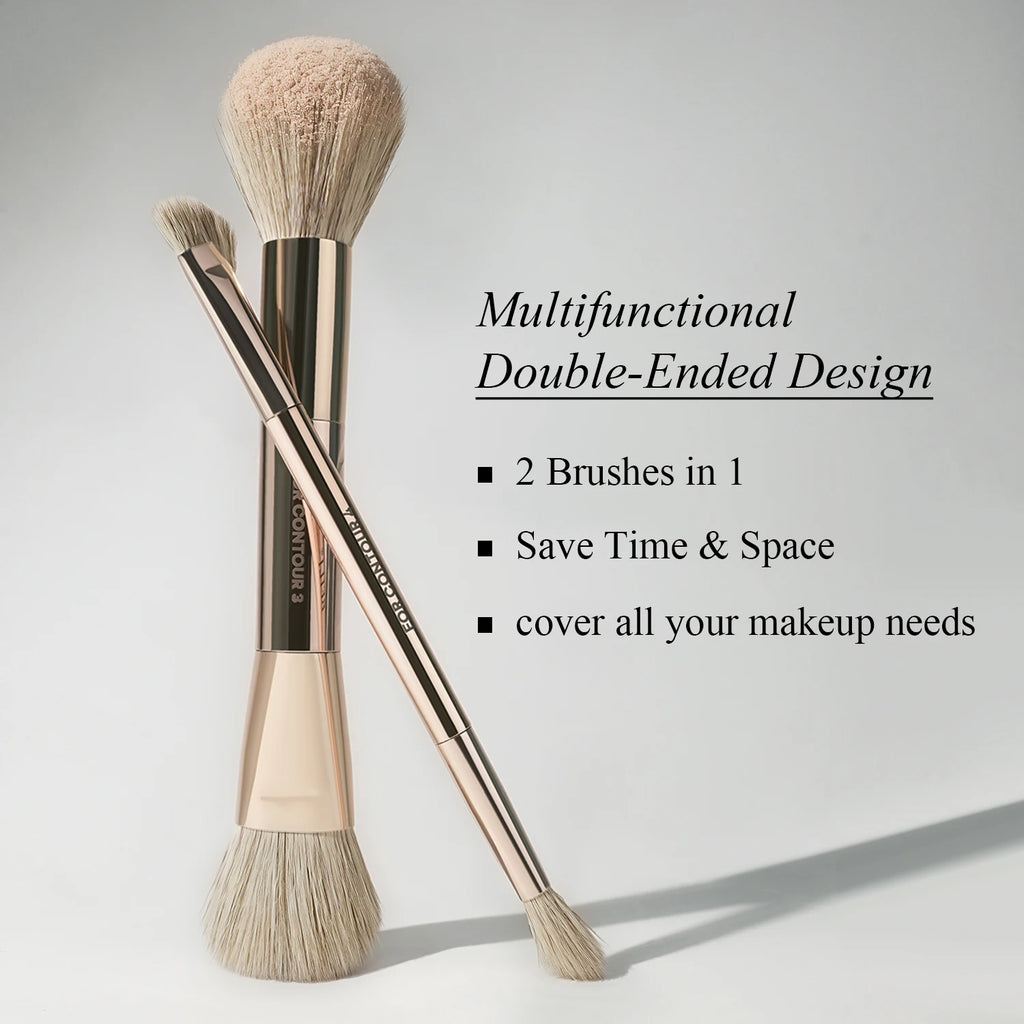 Makeup Brush Set Double-Sided Makeup Brushes for Foundation Contour Blush Blending Eyebrow and Eye Shadow Fiber Bright Cyan