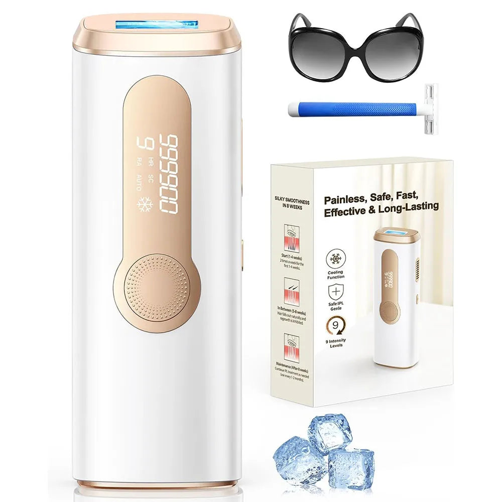 IPL Hair Removal Device with Ice Cooling – 3-in-1 Photoepilator for Face & Body