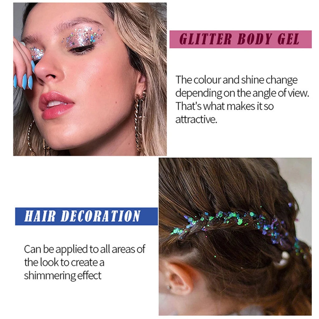 12 Colors Face Glitter Makeup Body Glitter Gel Holographic Sequins Makeup Glitter Gel for Bar Festival Party