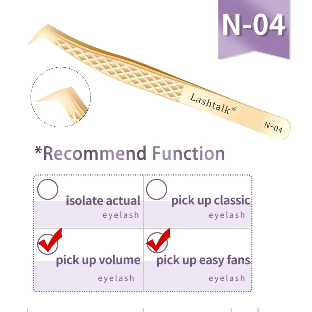 Fiber Tip Eyelash Extension Tweezers - Stainless Steel, Anti-Slip Diamond Grip, Pearl Gold dylinoshop