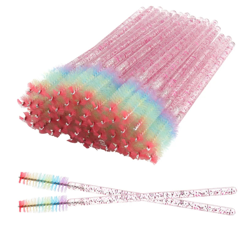 50pcs Disposable Crystal Eyelash Brush Eyebrow Lifting Comb Spoolie Brushes Mascara Wands Applicator Lash Extension Makeup Tool