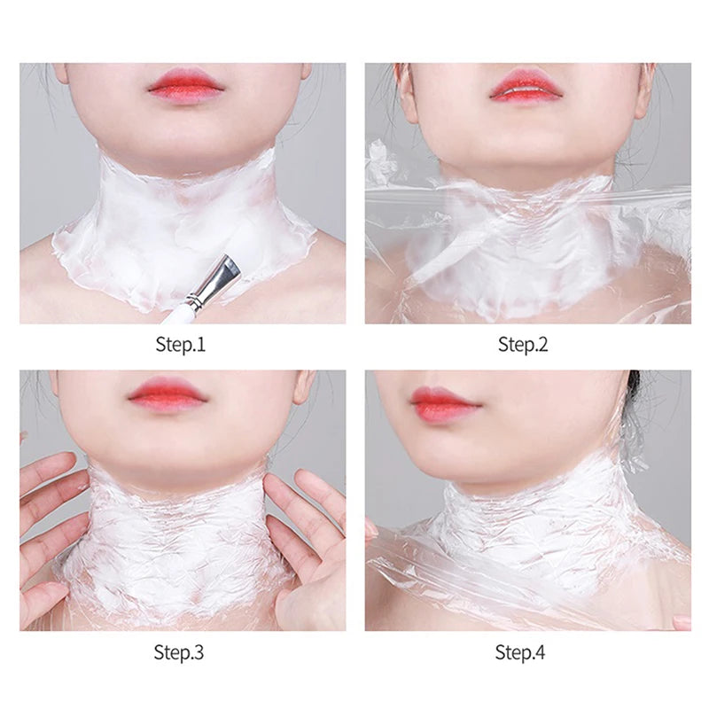 100pcs Masks Wrap Face Plastic Film Full Face Cleanser Mask Neck Stickers Paper Disposable Transparent Facial Beauty Makeup Tool