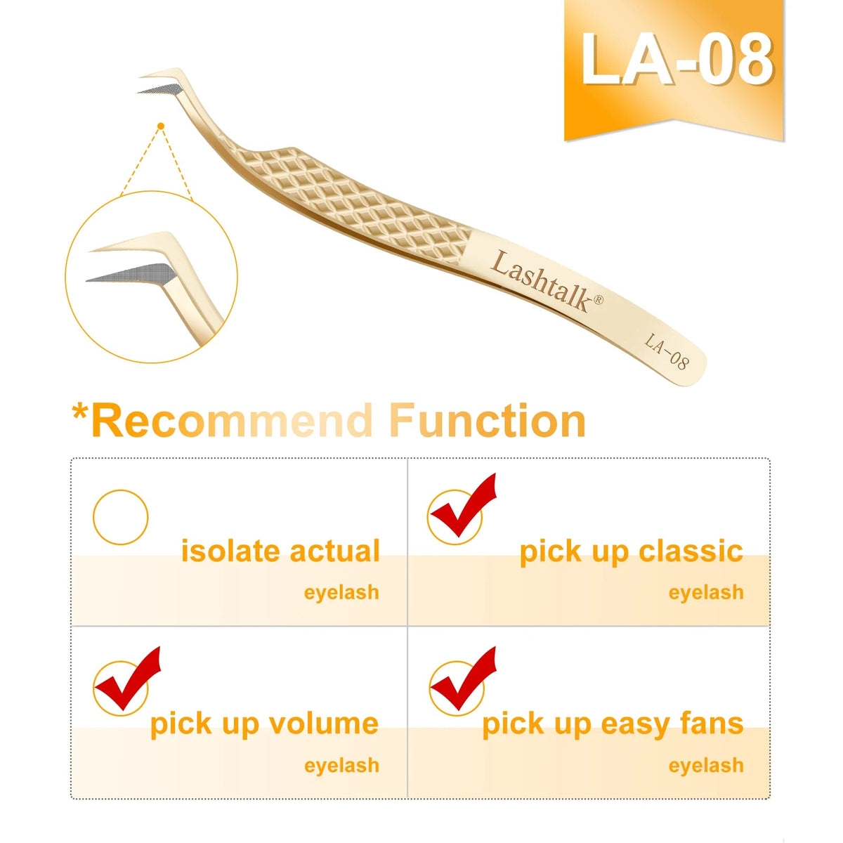 Fiber Tip Eyelash Extension Tweezers - Stainless Steel, Anti-Slip Diamond Grip, Pearl Gold dylinoshop