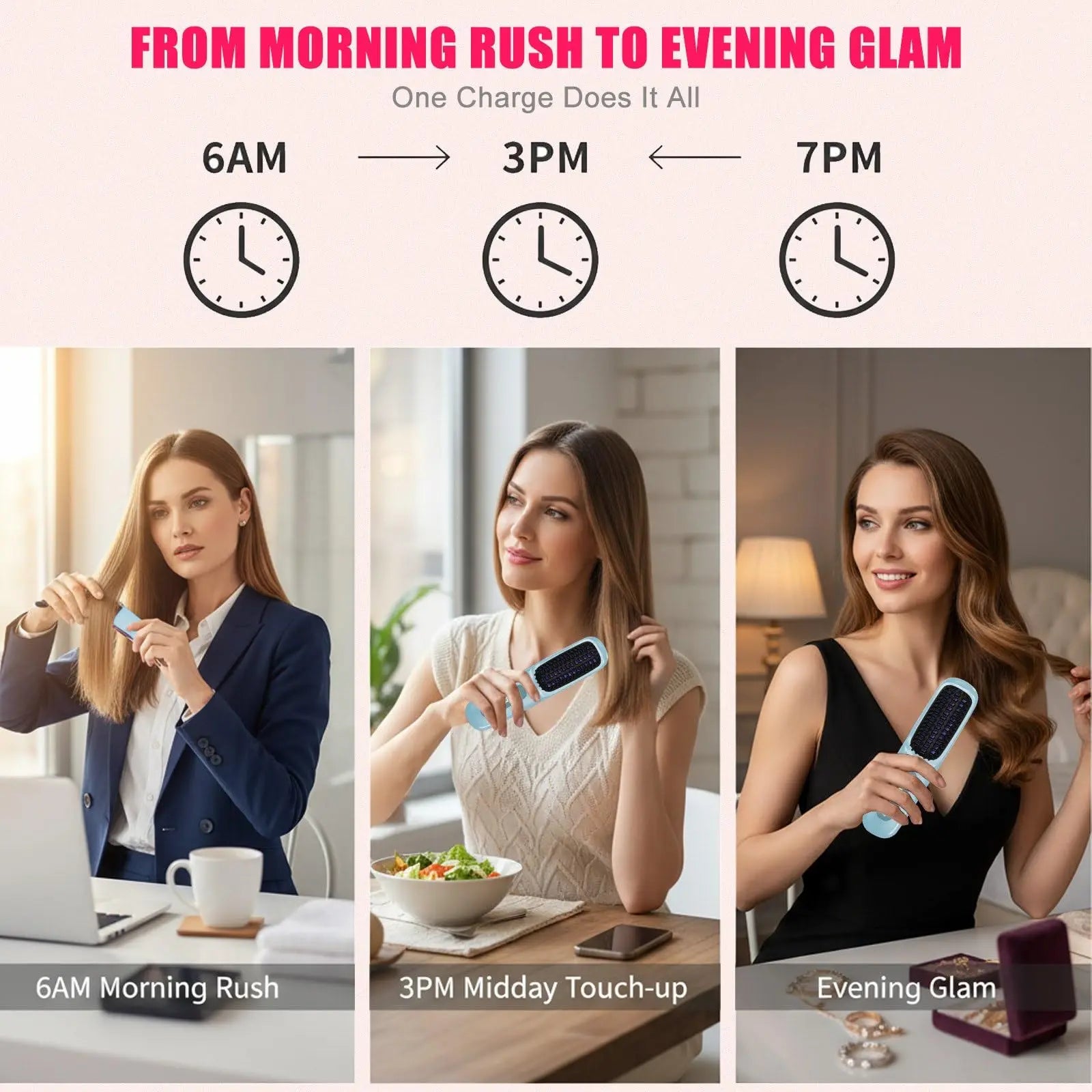 USB Rechargeable Cordless Hair Straightening Brush – Titanium Coated