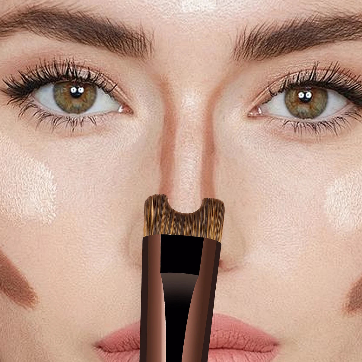 MAANGE Double Head Foundation Nose Contour U-Shaped Makeup Brush Easy Modification of Nasal Shadow Flawless Facial Makeup Brush