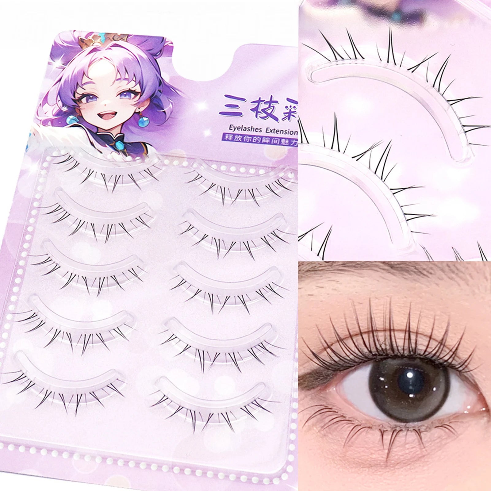 5 Pairs 4-8mm Antique Cartoon Lower False Eyelashes Wispy Cluster Natural Daily Eyelash Extensions For Beauty Eye Cosplay Makeup