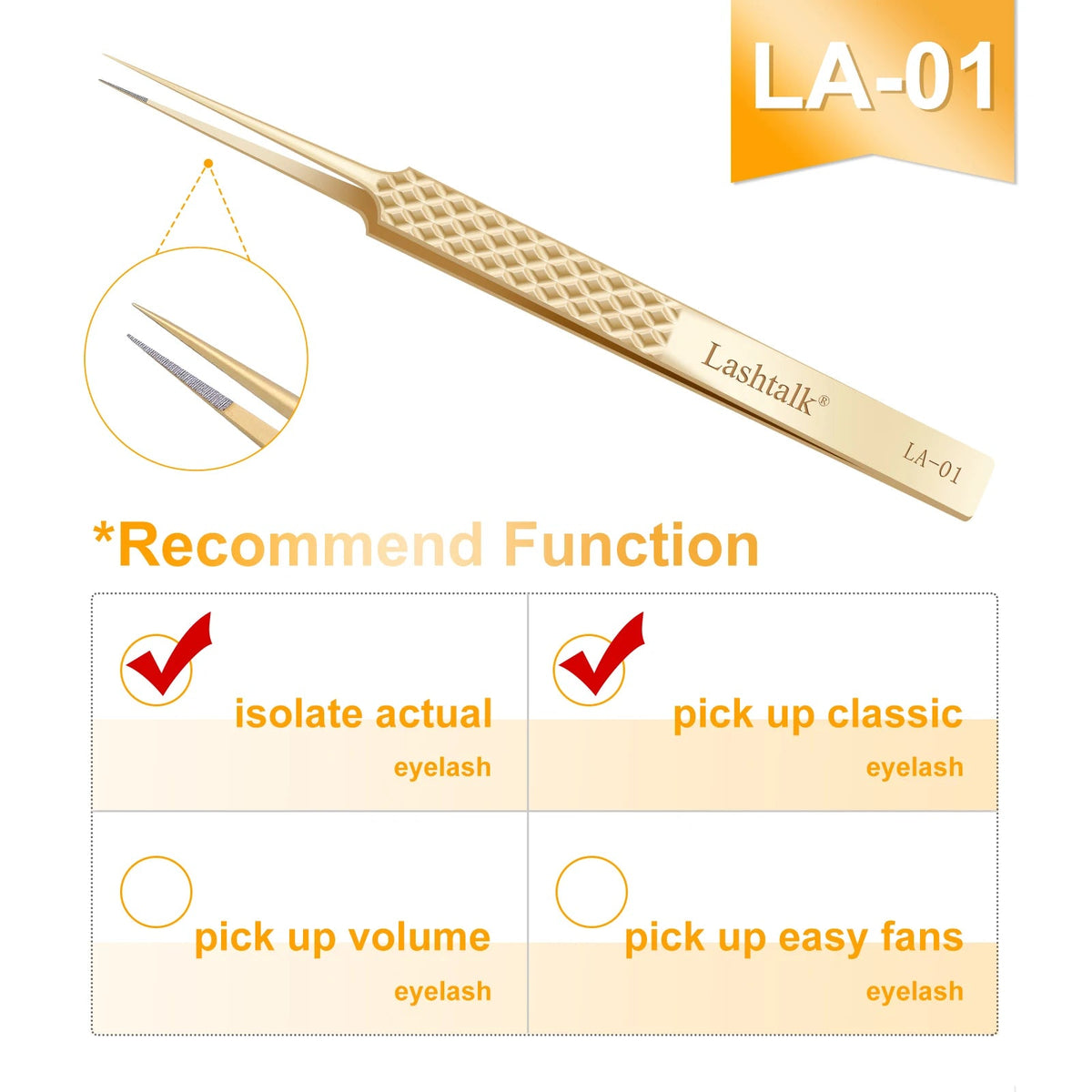 Fiber Tip Eyelash Extension Tweezers - Stainless Steel, Anti-Slip Diamond Grip, Pearl Gold dylinoshop