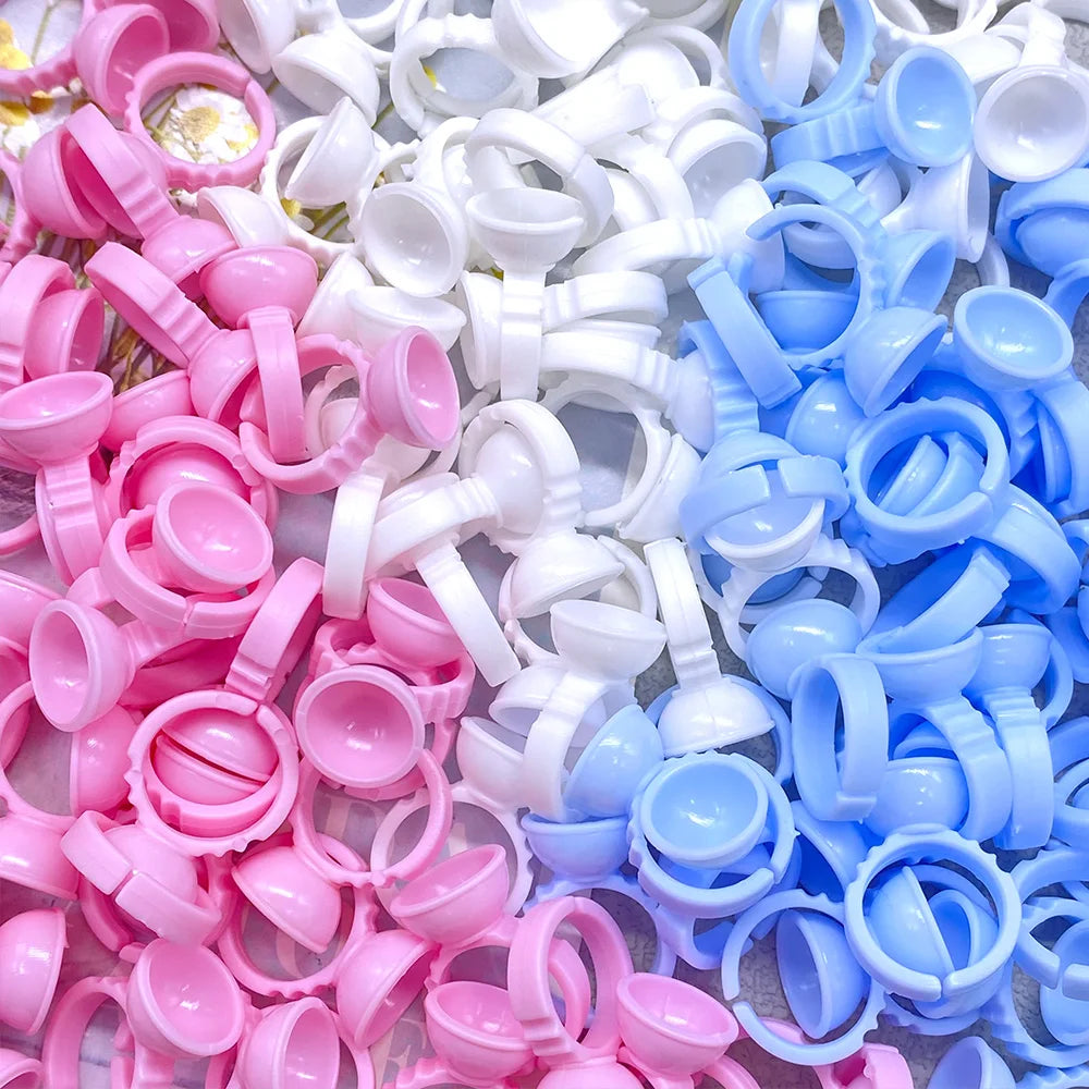 100Pcs Glue Rings Beauty Eyelash Extension Glue Cups Pink Delay Cup Grafting Eyelash Makeup Tool Tattoo Adhesive Pigment Cups