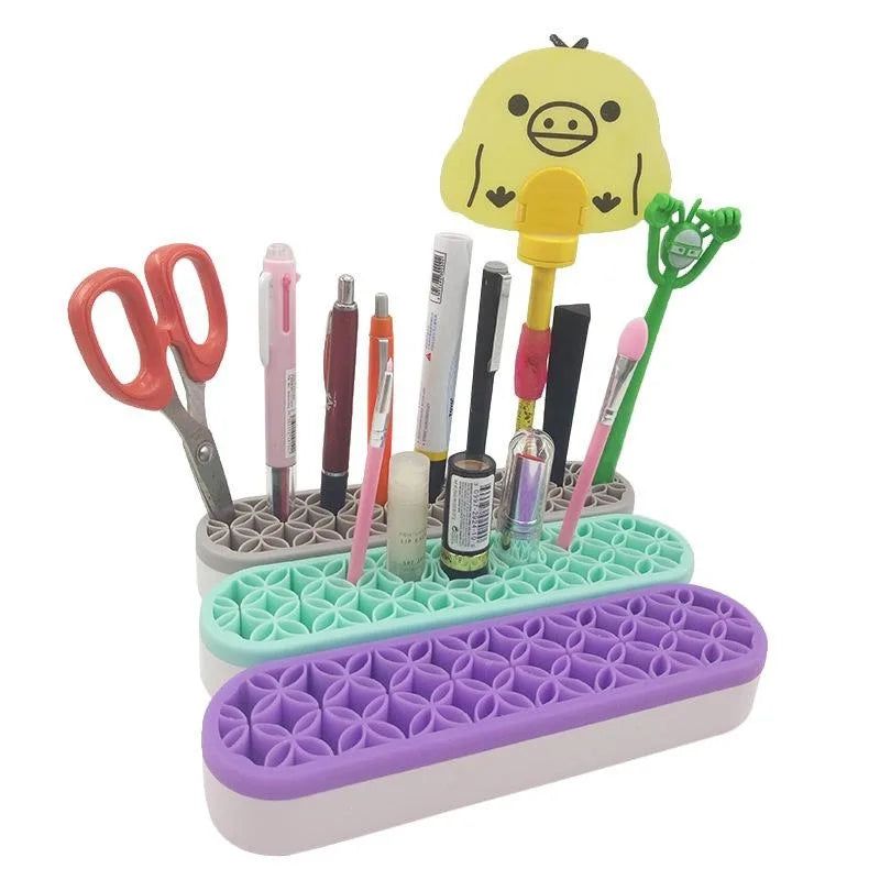 1Pc Makeup Brush Holder Nail Pen Display Stand Silicone Organizer Drying Rack Storage Case