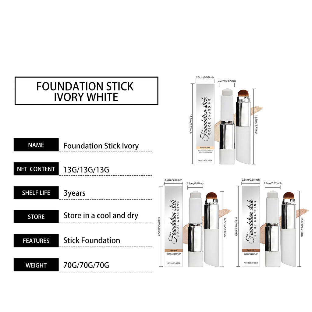 Foundation Make-Up Stick Double Head with Brush 3 Colors Lightweight Moisturizing Brighten Matte Concealer 2IN1 Foundation Stick