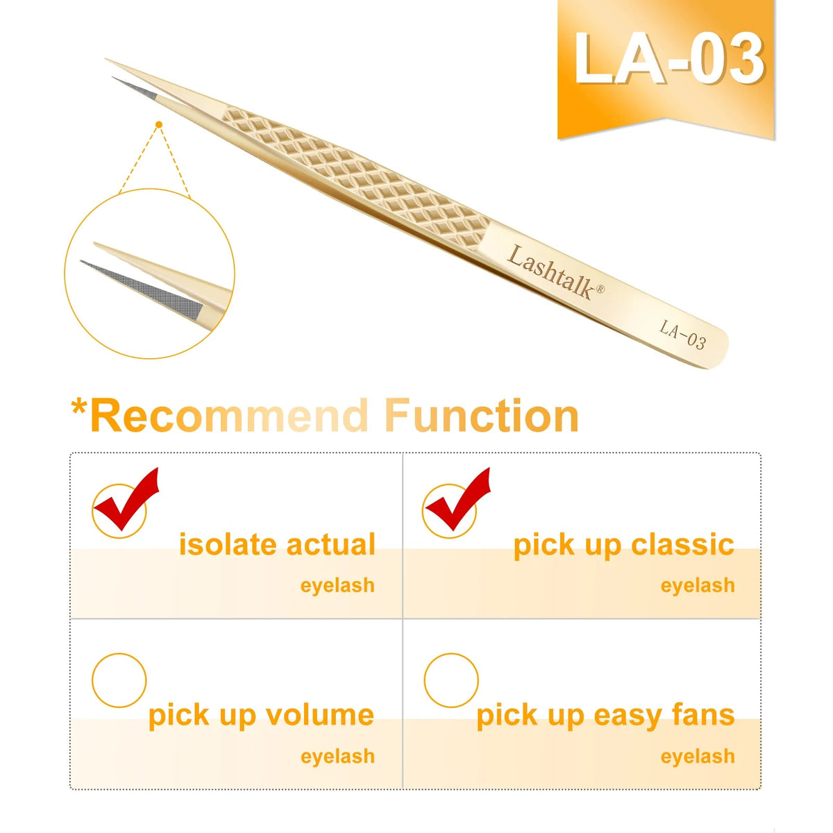 Fiber Tip Eyelash Extension Tweezers - Stainless Steel, Anti-Slip Diamond Grip, Pearl Gold dylinoshop