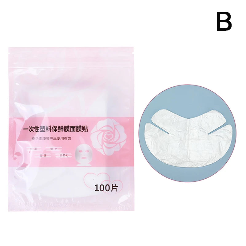 100pcs Masks Wrap Face Plastic Film Full Face Cleanser Mask Neck Stickers Paper Disposable Transparent Facial Beauty Makeup Tool