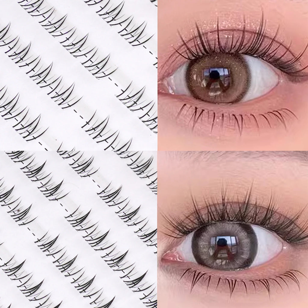 Lower Eyelash V-Shaped Clusters Fake Lashes 10 Rows Air Sensation Eyelashes Natural Transparent Stem Makeup Extension Tools