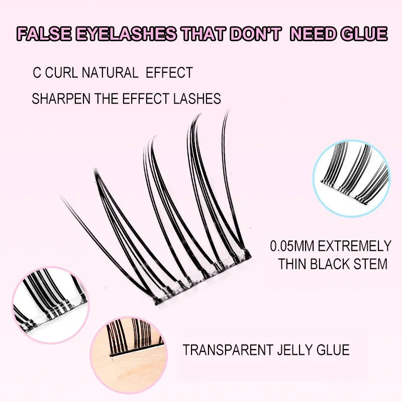 Self-Adhesive Cluster Lashes Soft Idol Style Reusable No-Glue Individual Clusters Natural Volume Korean Makeup False Eyelashes