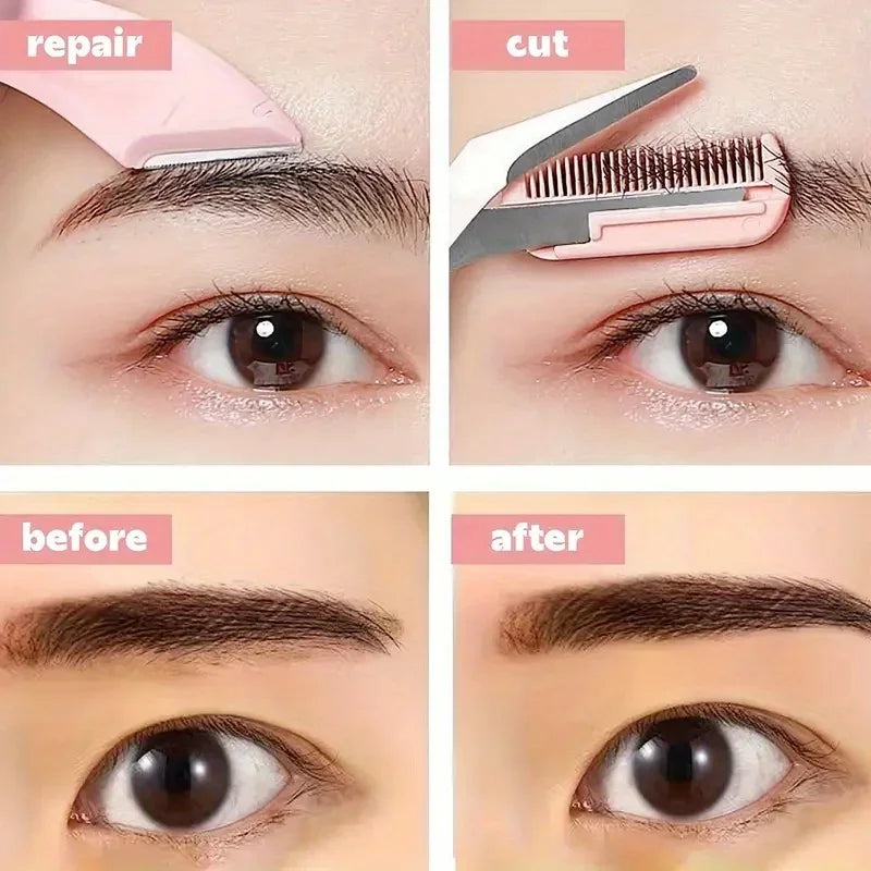 3-Piece Eyebrow Trimmer Set, Scissors and Comb, Stainless Steel Shaver, Eyelash Beginner Makeup Tool, Removal Accessories