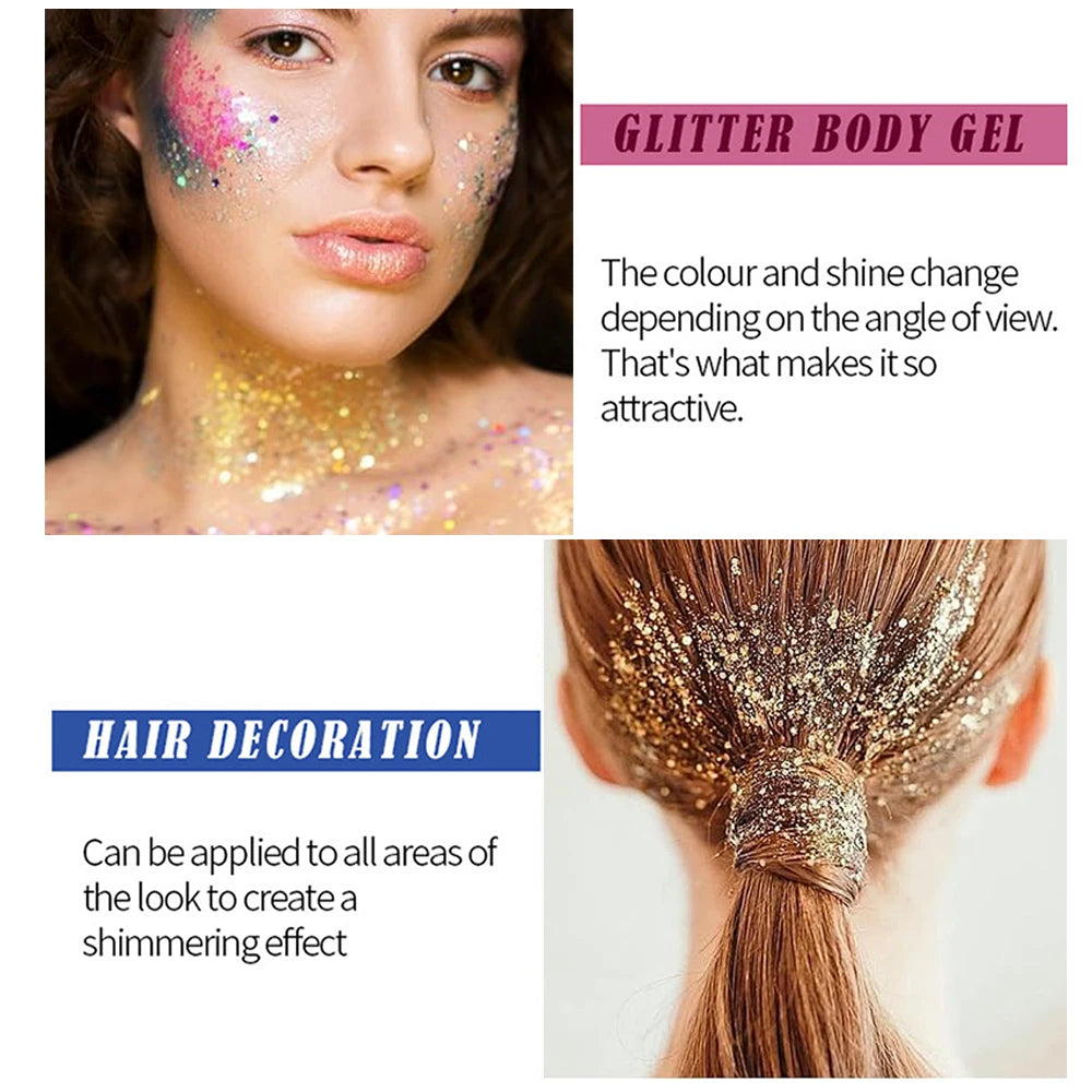 6 Color Face Glitter No Glue Needed Body Glitter Gel Set Cosmetic Hair Glitter Festival Makeup for Christmas Parties Halloween