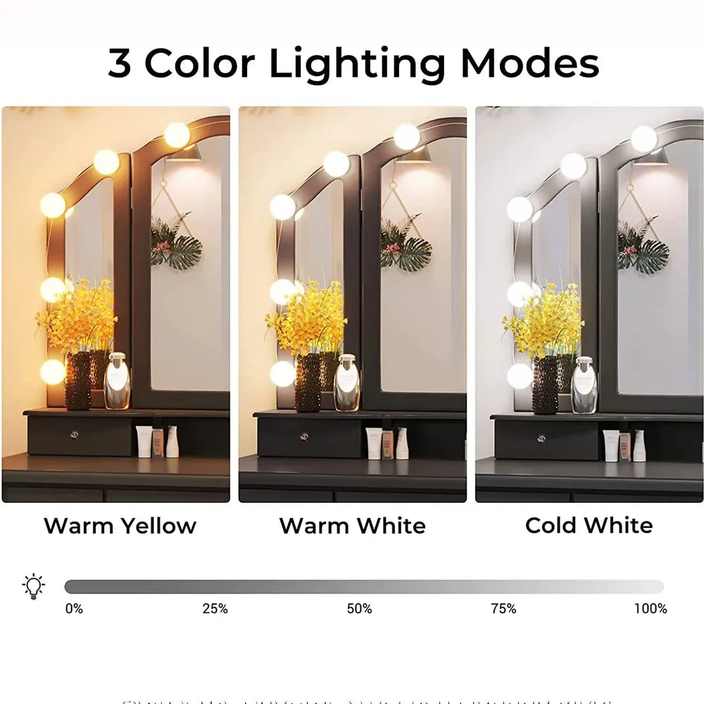 Vanity Mirror Lights Kit Adjustable Color And Brightness With 10 LED Light Bulbs Fixture Strip For Makeup