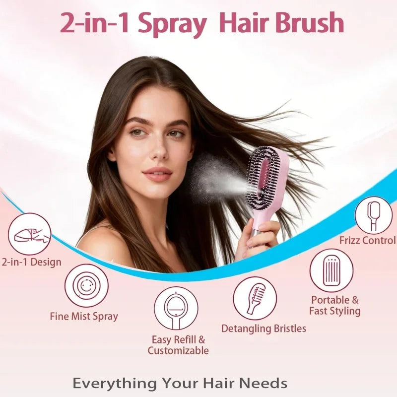 2in1 Sprayer Comb Detangling Scalp Massage Hairbrush with Spray Bottle Essential Oil Water Mist Spray Brush Anti-static Summer dylinoshop