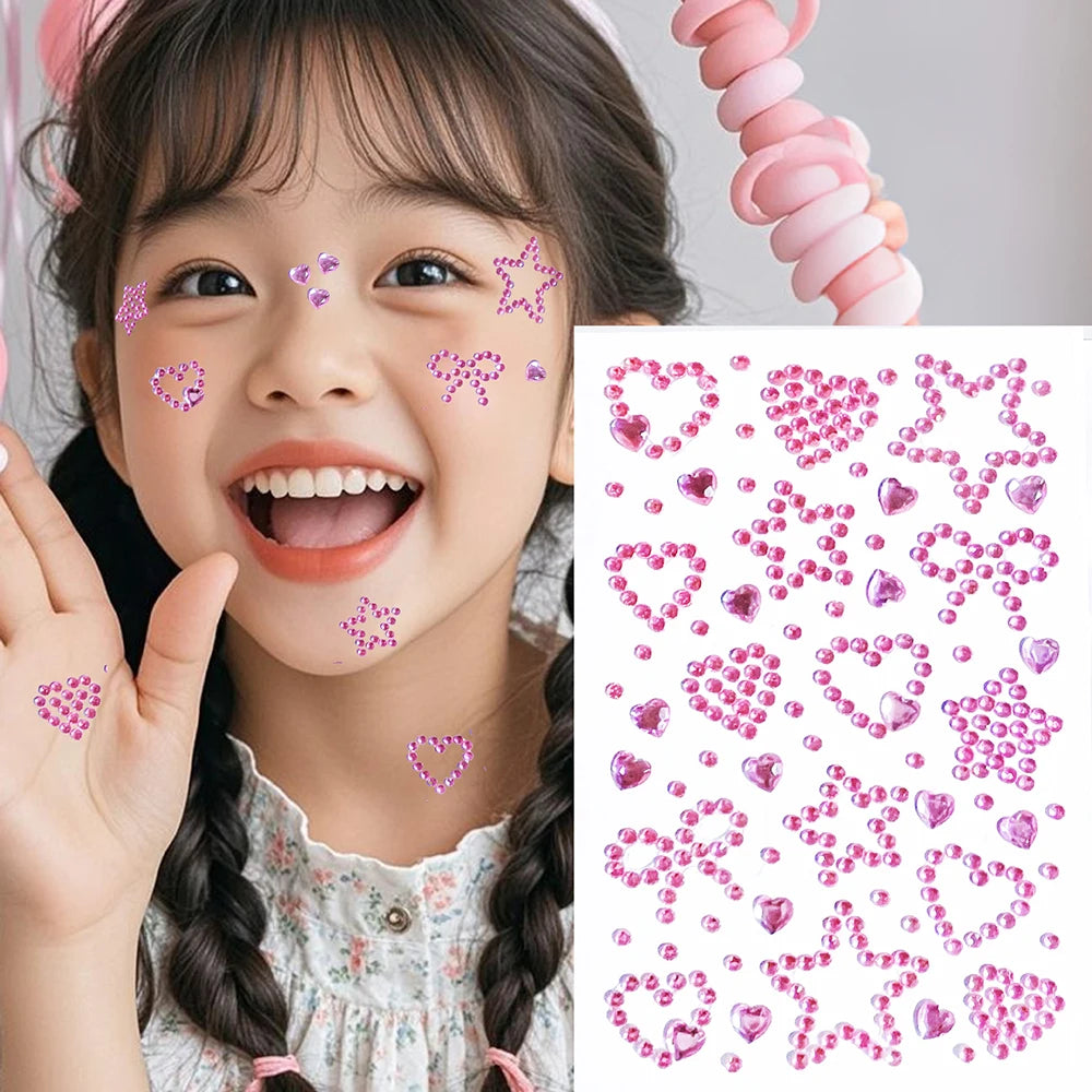 3D Red Christmas Face Gem Tattoos Stickers Hollow Star/Heart/Bow Crystal Rhinestone for Festival Makeup Temporary Tattoo Sticker
