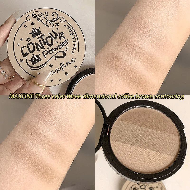 MAXFINE 3-Color Bronzer & Highlighter Powder Palette – Waterproof, Long-Lasting dylinoshop