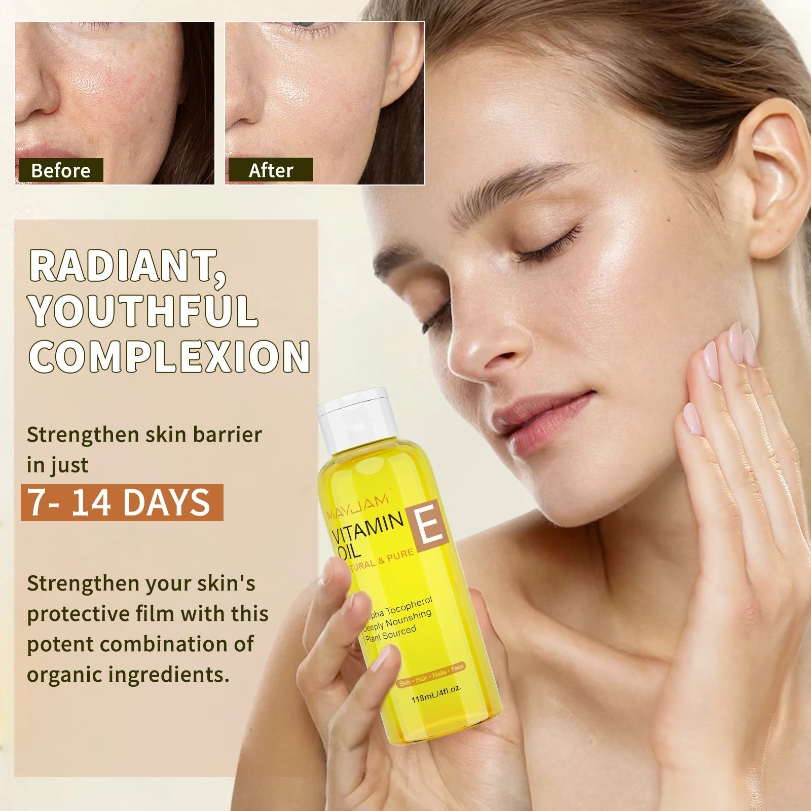 MAYJAM Natural & Pure Vitamin E Oil Skincare Moisturizing Brighten Skin Tone 118ml 236ml Face Care Oil 