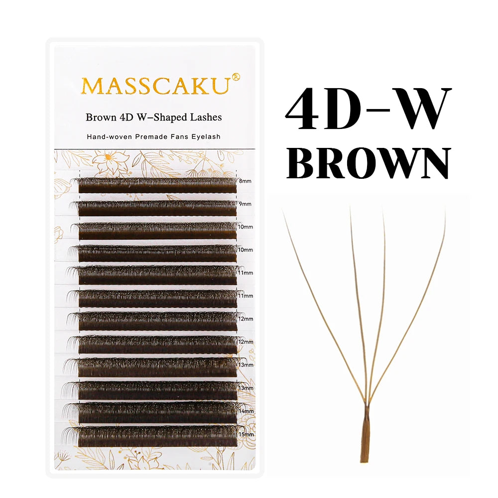 MASSCAKU New Brown 3D/4D/5D W Shaped Eyelash Extensions 8-15mm Mix Length Hand-Woven Premade Volume Fans Cilios for Makeup Tools