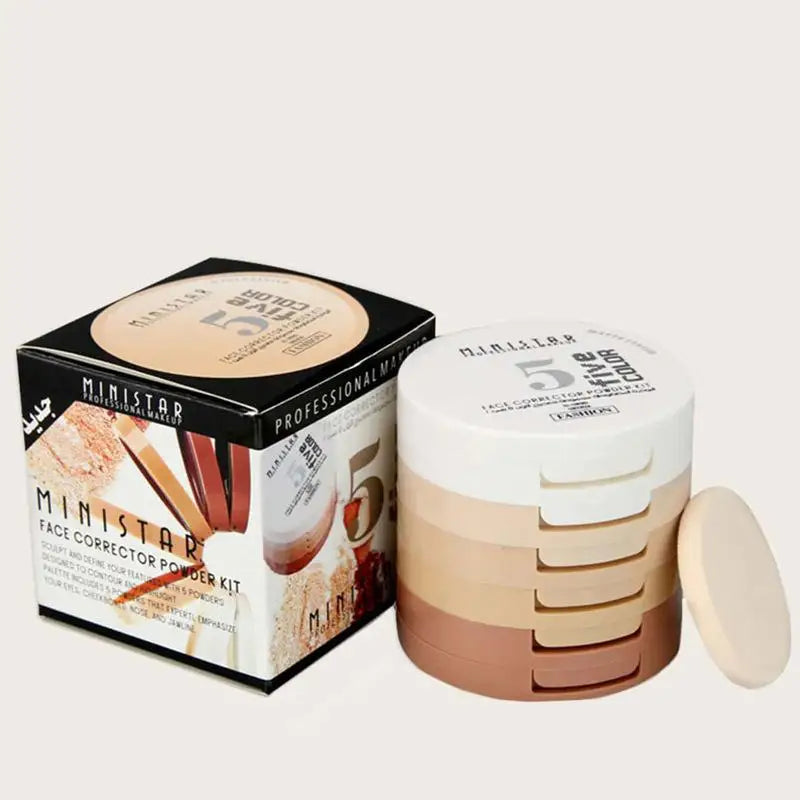 Concealer Contouring Powder, 5 Color 5 Decked Powder Tower, Brightening Skin Tone,Oil Control Makeup Loose Powder Setting Powder dylinoshop