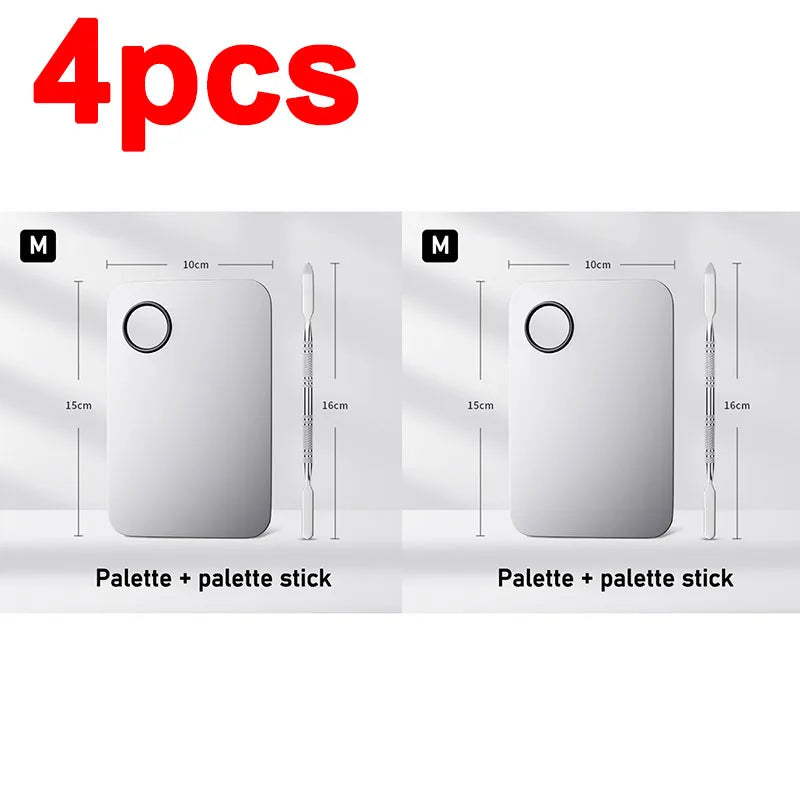 2pcs Makeup Palette Stainless Foundation Tray Mixing Makeup Palette Cosmetic Beauty Spatula Makeup Artist Equipment CZYJ02
