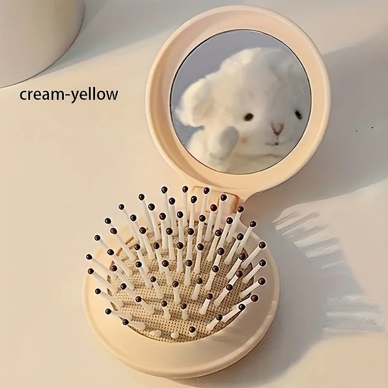 Mini Portable Folding Travel Hair Brush with Mirror for Women Lightweight Plastic Dual Fold Design for Outdoor Use Hand Washable dylinoshop