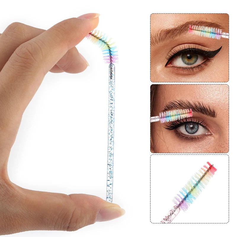 50pcs Disposable Crystal Eyelash Brush Eyebrow Lifting Comb Spoolie Brushes Mascara Wands Applicator Lash Extension Makeup Tool