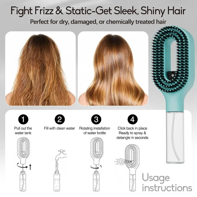 Refillable Spray Hair Comb Anti Static Detangling Brush Eliminate Frizz Tangles Portable Hair Styling Water Spray Brush For All Hair Types dylinoshop