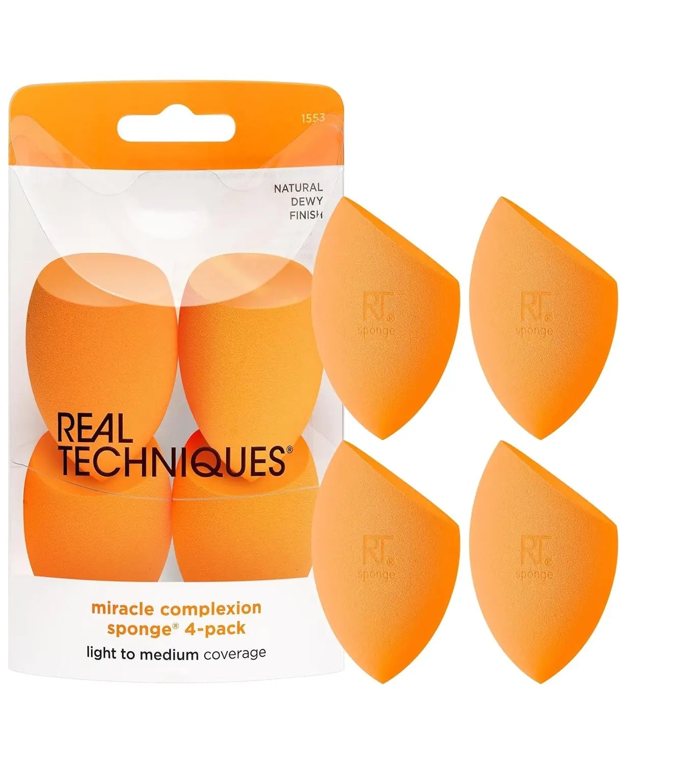 Real Techniques Skin Sponge, Makeup Blender, Liquid Base & Cream, Professional Makeup Tool Without Stripes, 4 Free Units
