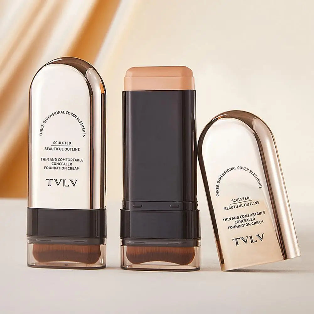 Waterproof Concealer Foundation Stick With Brush - All-in-One Long-Lasting, Oil Control, Brightening Makeup Natural Matte Finish