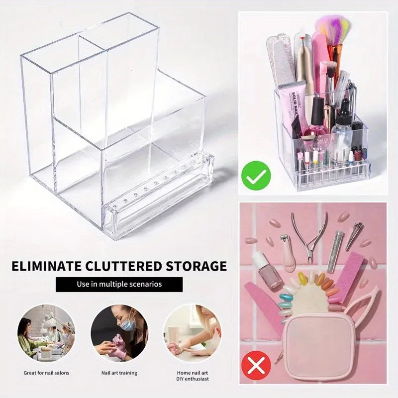 1PC Nail Drill Bits Holder Display Clear Nail Display Box Transparent Makeup Organizer Nail Manicure Tools Acrylic Nail Display