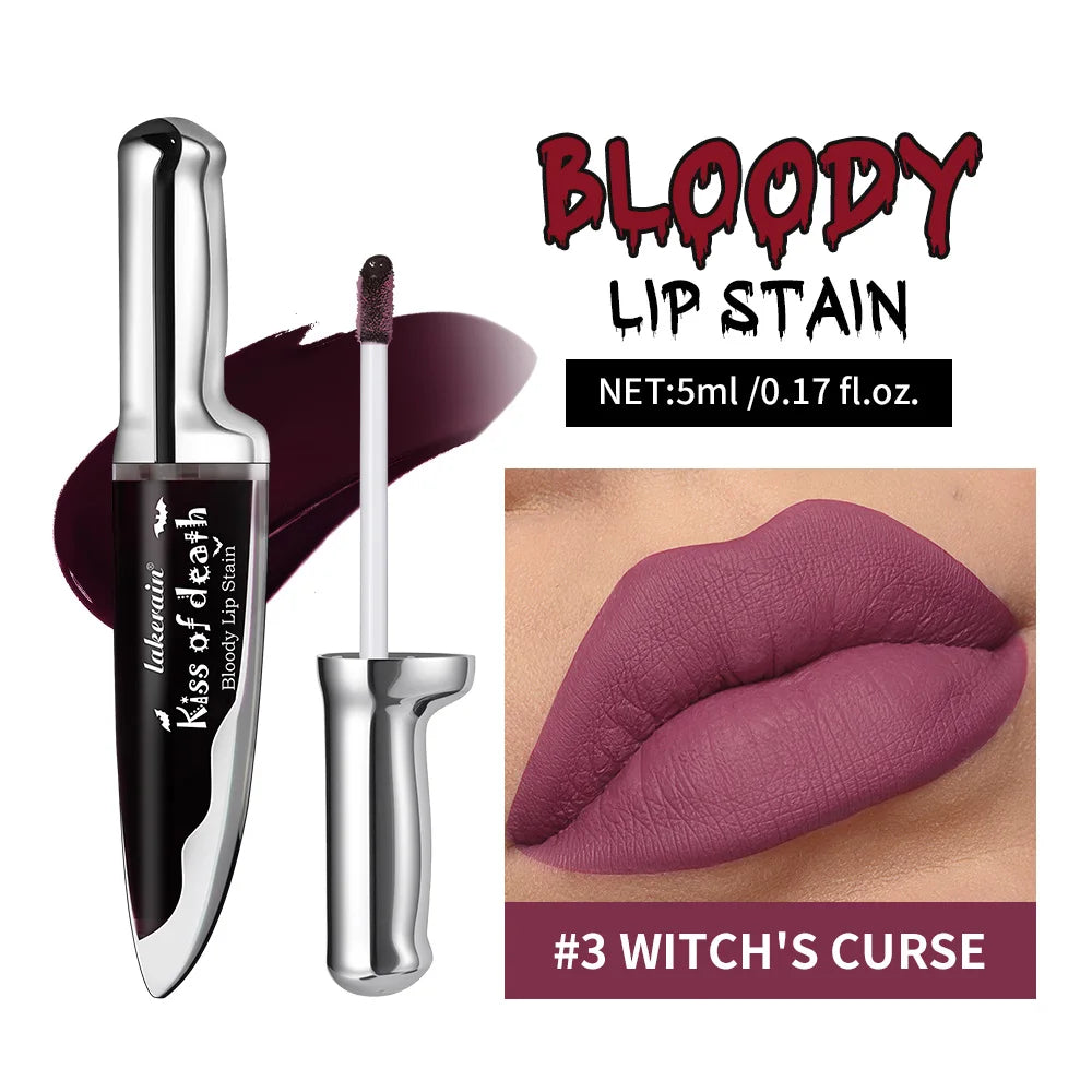 Lip Stain Kiss of Death Bloody Gothic Matte Long Lasting Waterproof Non Stick Color Darkens Over Time Vampire Makeup